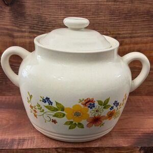 Vintage "Sweet Flowers" Bake, Serve 'n Store Stoneware Bean Pot w Lid JMP Japan